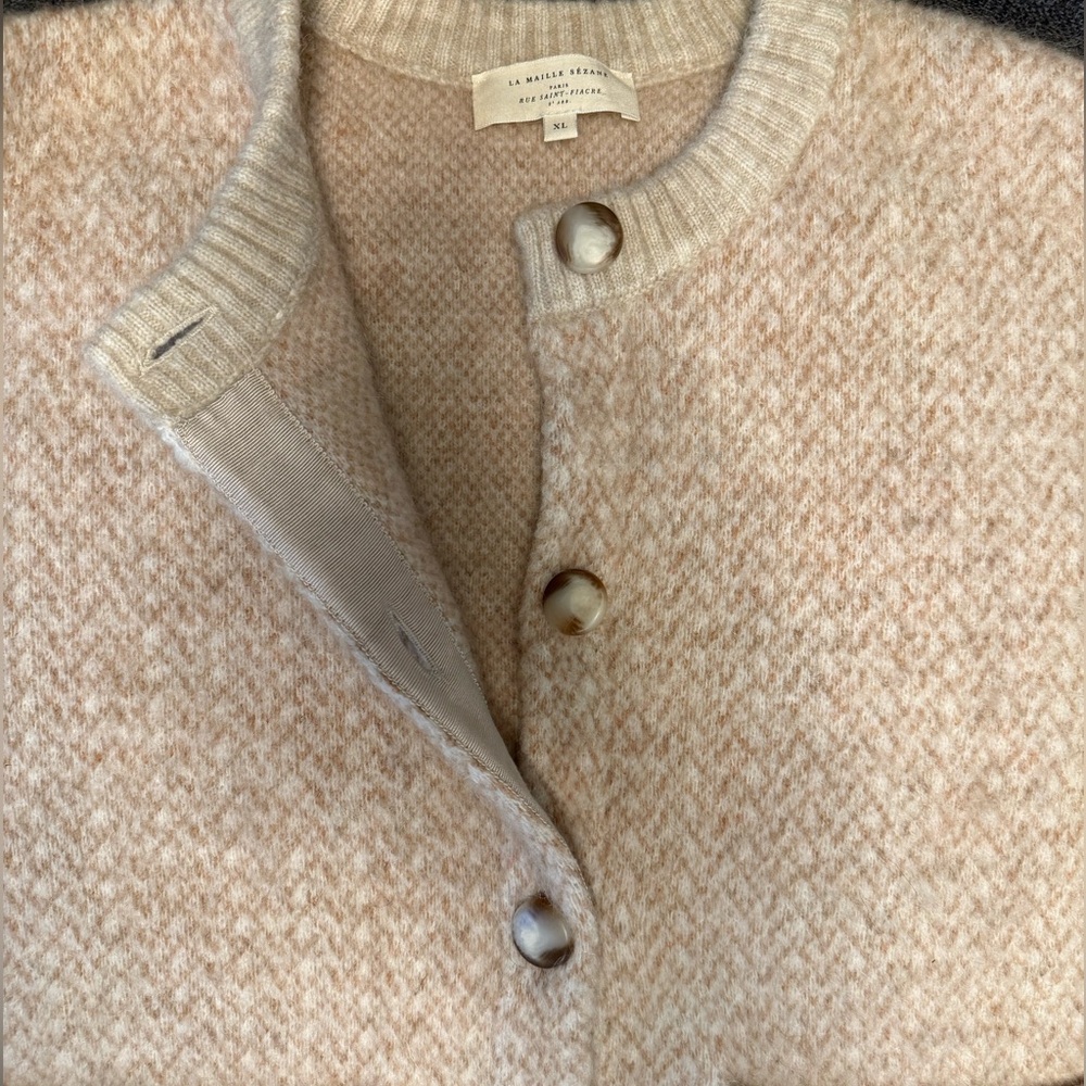 ✨Sézane Teo Jacket XL Mottled Beige Mohair Wool Cropped Knit Cardigan Coat - Picture 8 of 12